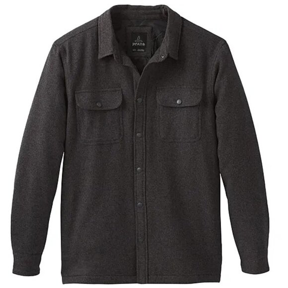 prAna Dock Jacket Granite Gray Mens Medium Insulated Flannel Shacket NWT